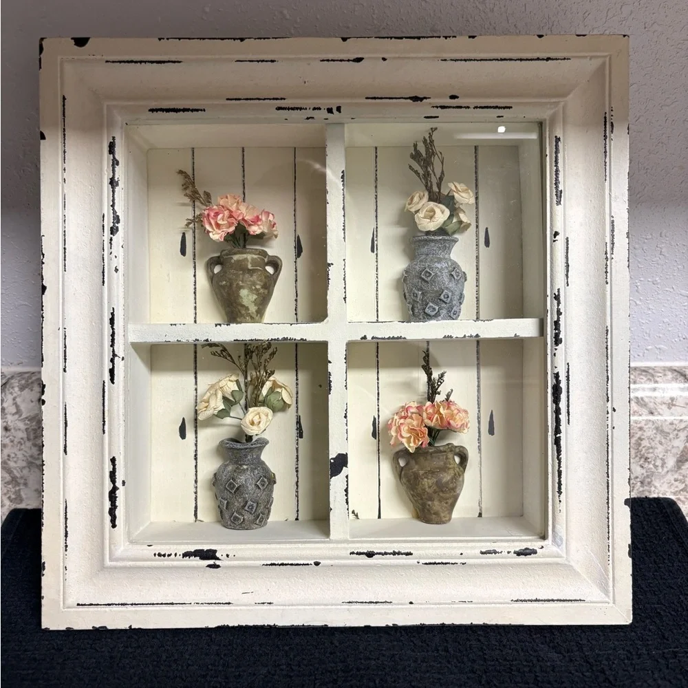 Vintage Shabby Chic Roses Shadowbox: Farmhouse Cottage Floral Wall Art